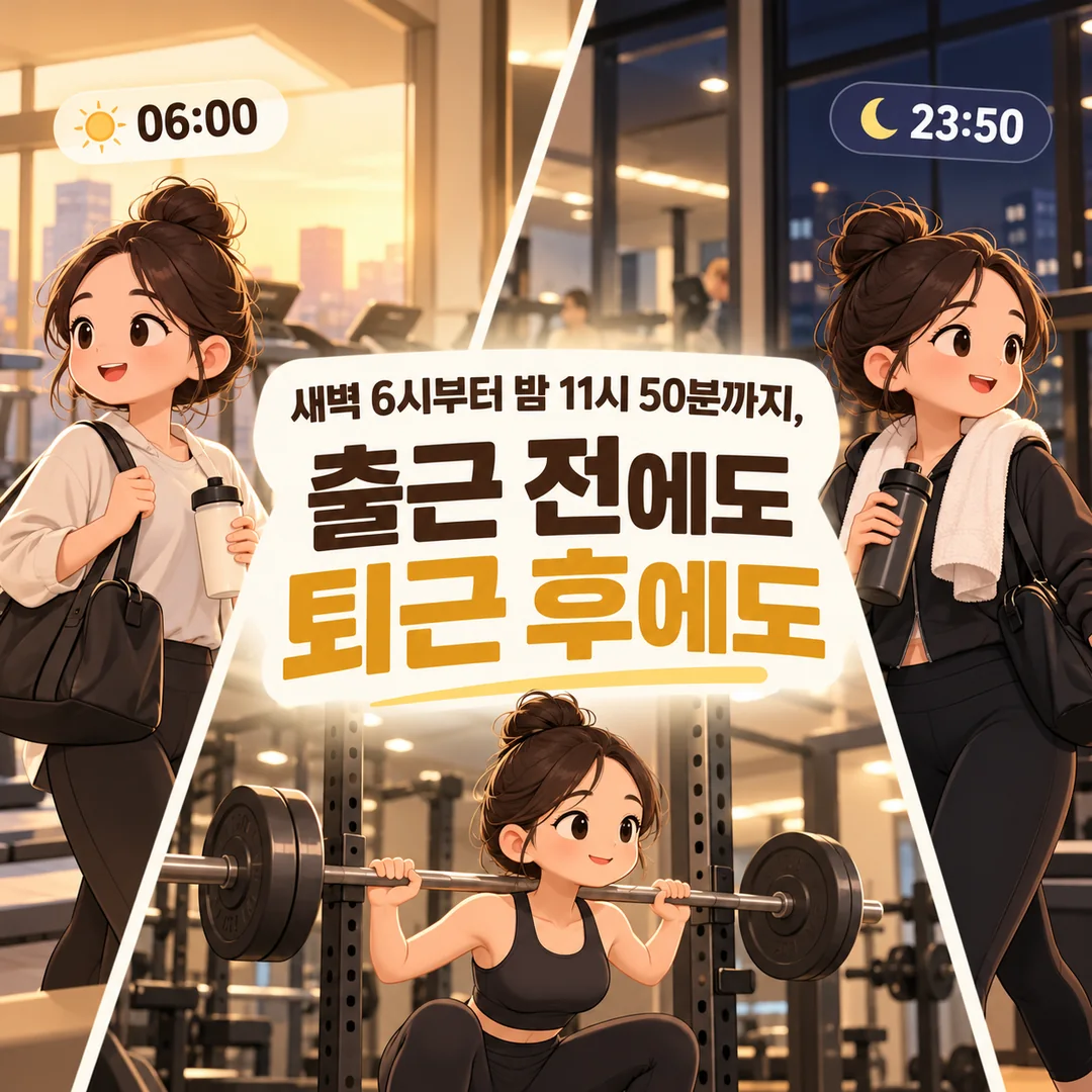[구의사거리헬스장] 새벽 6시부터 밤 11시 50분까지, 출근 전에도 퇴근 후에도