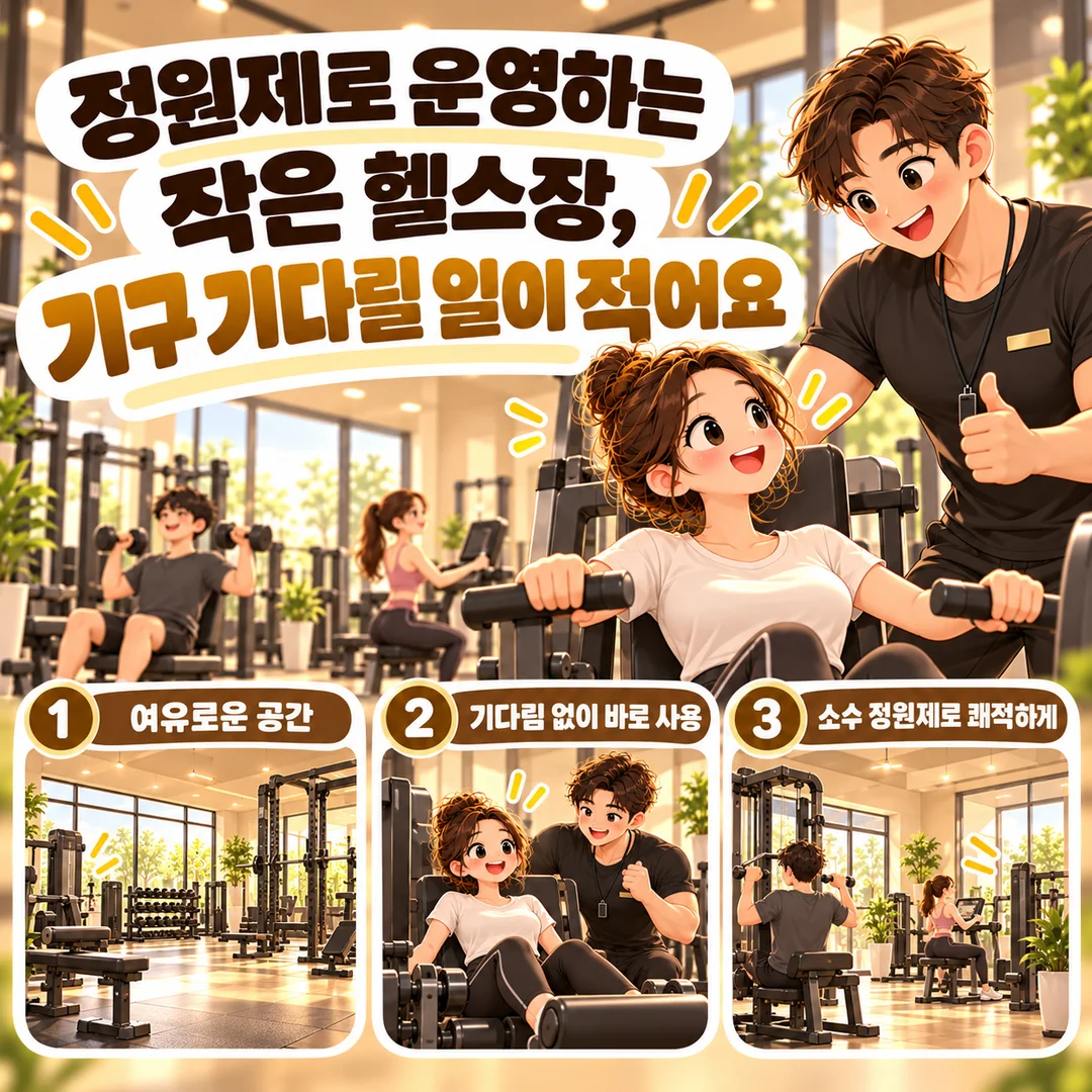 [구의사거리헬스장] 정원제로 운영하는 작은 헬스장, 기구 기다릴 일이 적어요